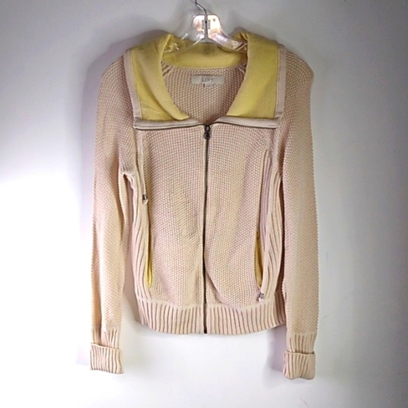 Loft - Oatmeal/Yellow Long Sleeve Full Zip Cardigan - Size XS - Picture 1 of 5